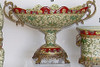 Chinese Red and Fern Green - Luxury Handmade and Painted Reproduction Chinese Porcelain and Gilt Bronze Ormolu 19 Inch Footed Bowl Style B358